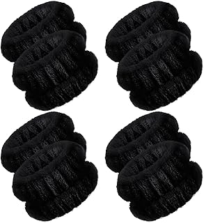 4 Pares Muñequeras de SPA Absorbentes Muñequeras de Lavar Cara Banda de Lavado de Muñeca Pulsera de Microfibra Coletero de Toalla para Mujer Evitar Líquido se Derrame (Negro, Estilo Versátil)
