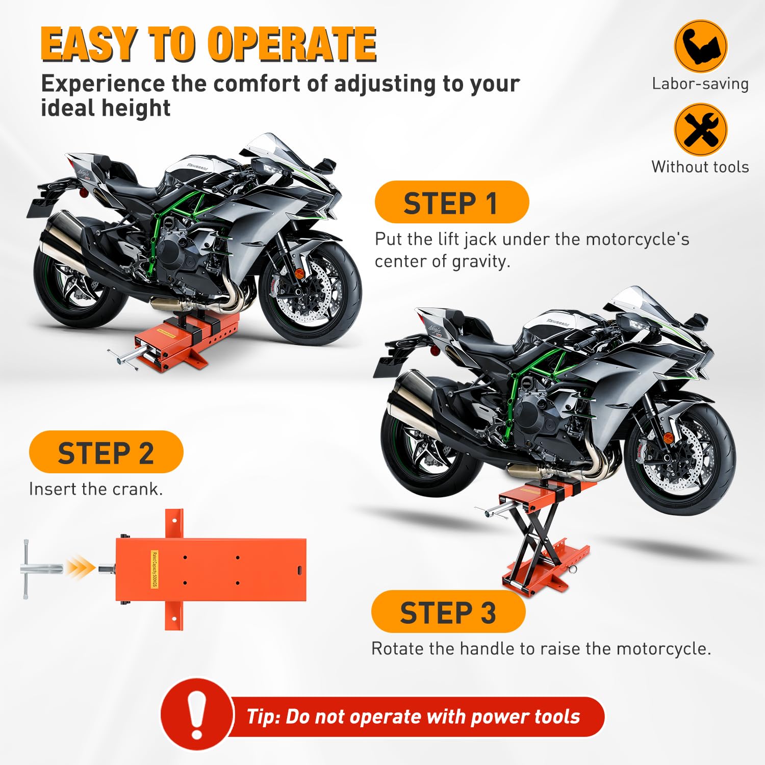 Nilight Sollevatore per Moto 1100 LBS Martinetto a Forbice con Selle Perno di Sicurezza Manovella 3.7"-15.7" in Acciaio per Moto ATV Cross, Arancione