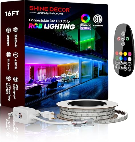 Shine Decor AC120V Lite - Tira LED RGB, 4F resistente al frío IP65, impermeable, control remoto, iluminación de tira multicolor, regulable de