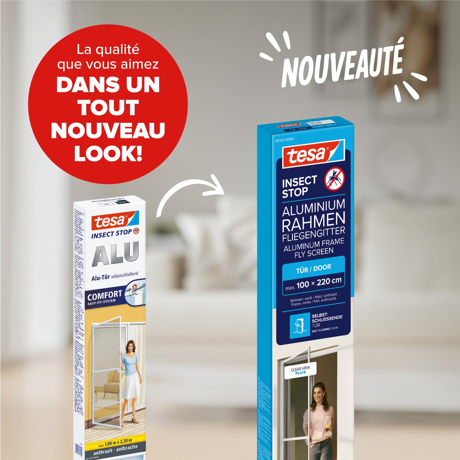 tesa INSECT STOP Moustiquaire Porte, Cadre en Alu - 100 x 220 cm - Blanc