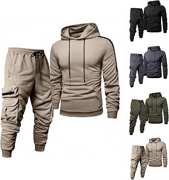Men's Tracksuit with Hood Casual Fit Long Sleeve Pullover Tracksuits Set Hoody Sweatshirt and Sweatpants Jogging Suit Warm Hoodie and Cotton Fleece Joggers Pants Sweatsuit Autumn Winter Outfits