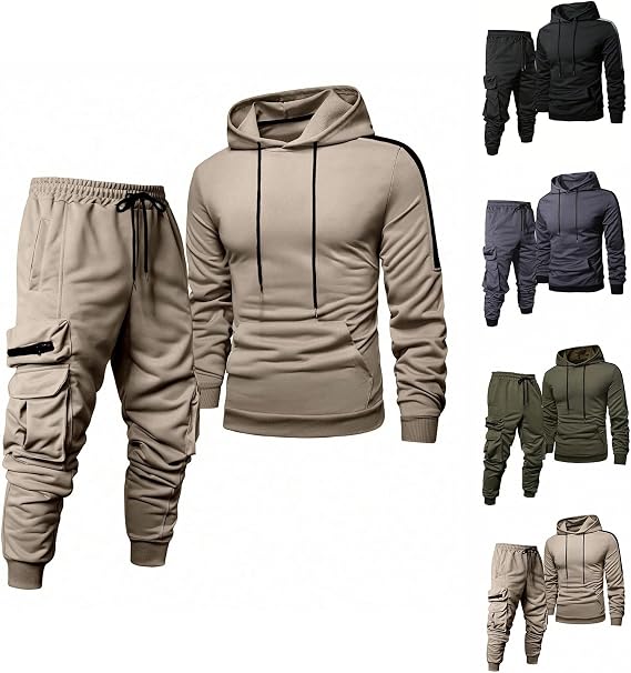 Men's Tracksuit with Hood Casual Fit Long Sleeve Pullover Tracksuits Set Hoody Sweatshirt and Sweatpants Jogging Suit Warm Hoodie and Cotton Fleece Joggers Pants Sweatsuit Autumn Winter Outfits