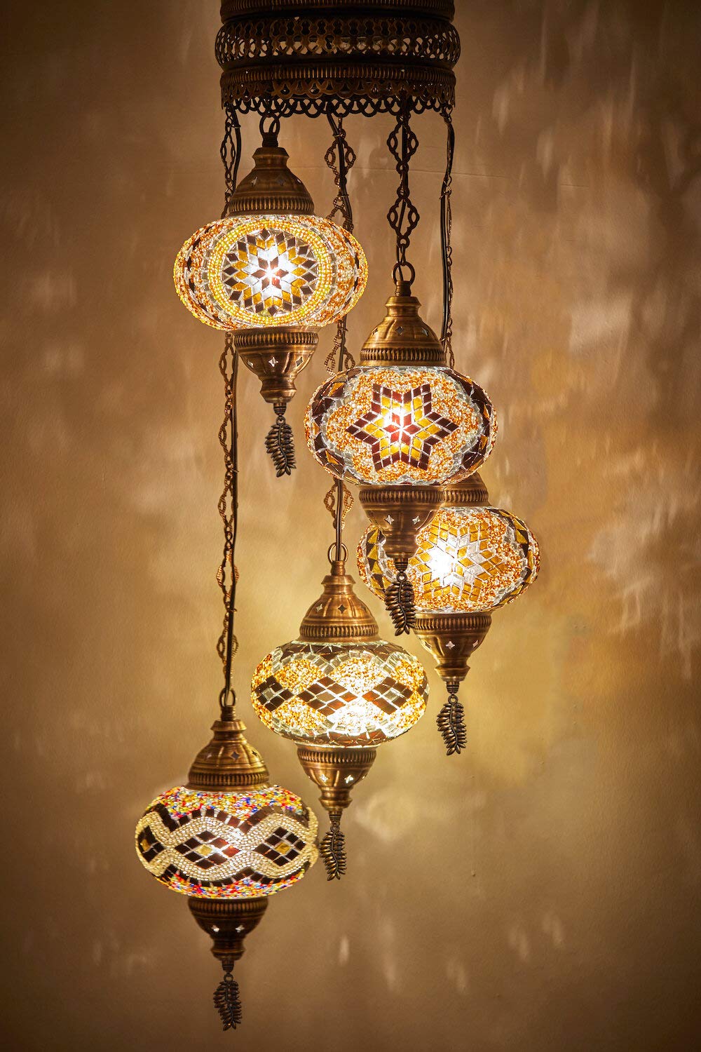 DEMMEX Lampadario a Sospensione in Mosaico Turco Marocchino – Lampada da Soffitto Artigianale con Paralumi Personalizzabili da 17cm – Illuminazione Boho per Soggiorno e Camera da Letto, 120cm Altezza