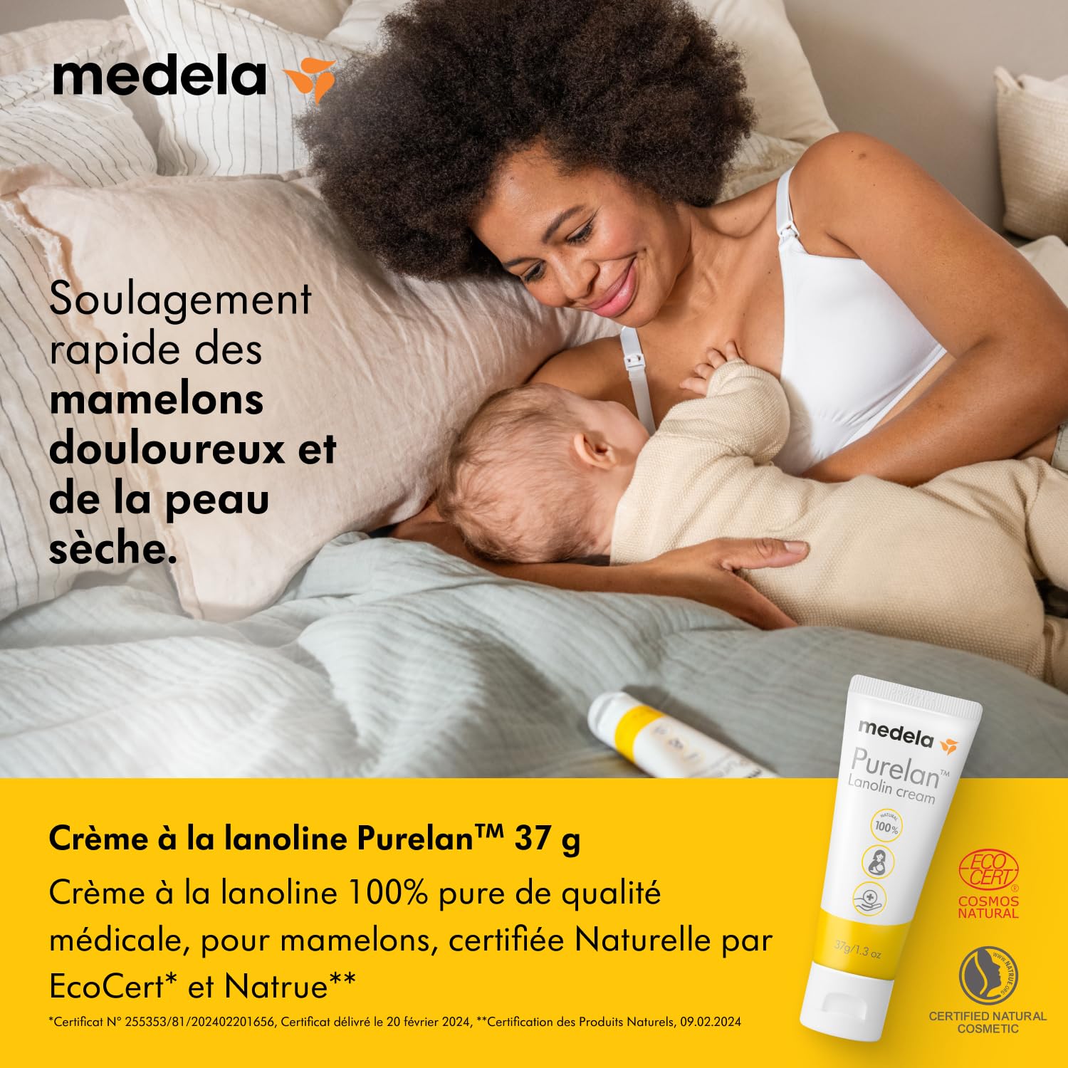 Medela - Crème d'allaitement à la lanoline Medela Purelan - mamelons douloureux, peaux sèches, 100% naturelle, hypoallergénique, 37g
