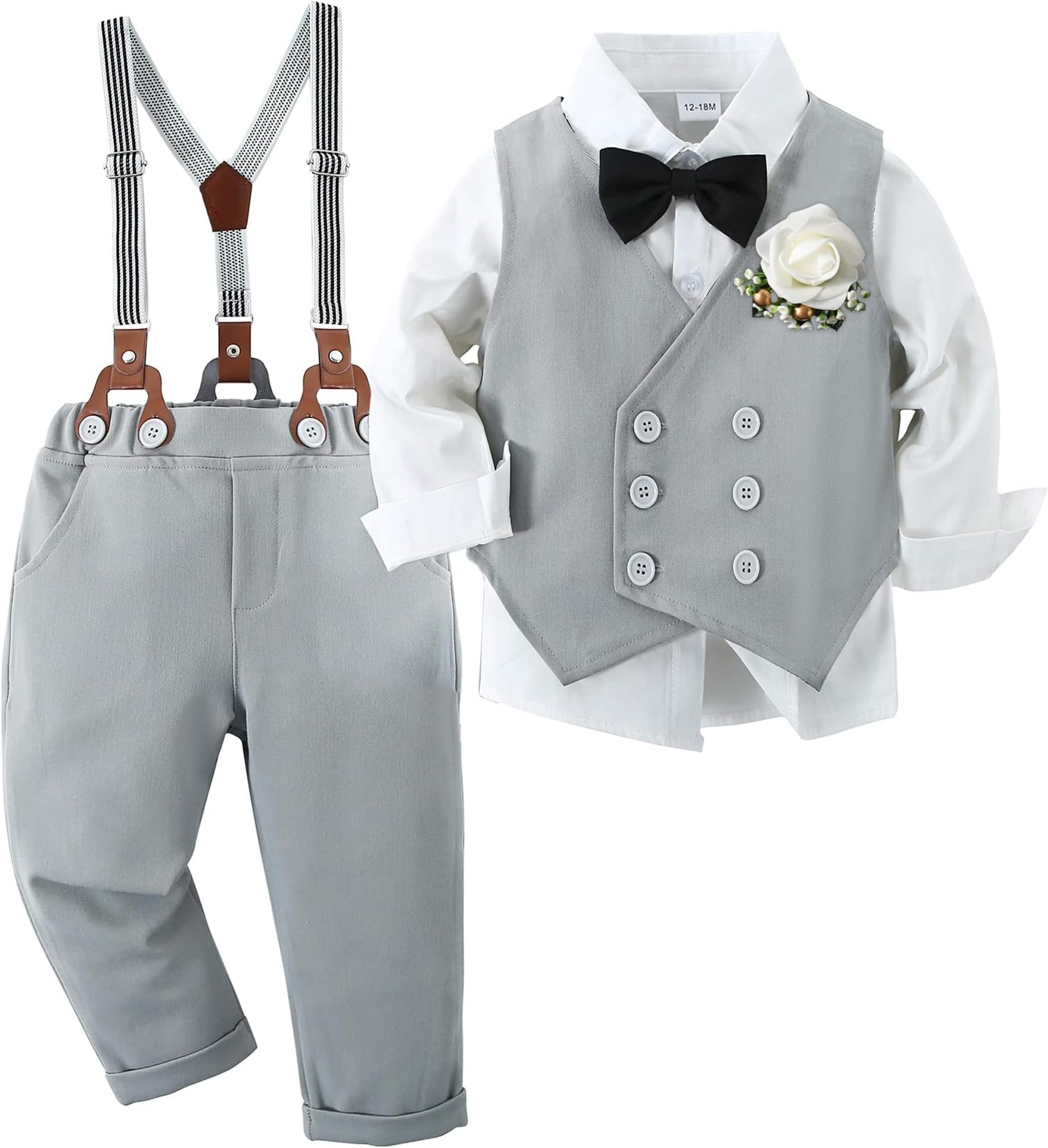 ARTMINE Toddler Boy Clothes Suit Gentleman Wedding Outfits, Formal Dress Shirt+Bowtie+Vest+Pants