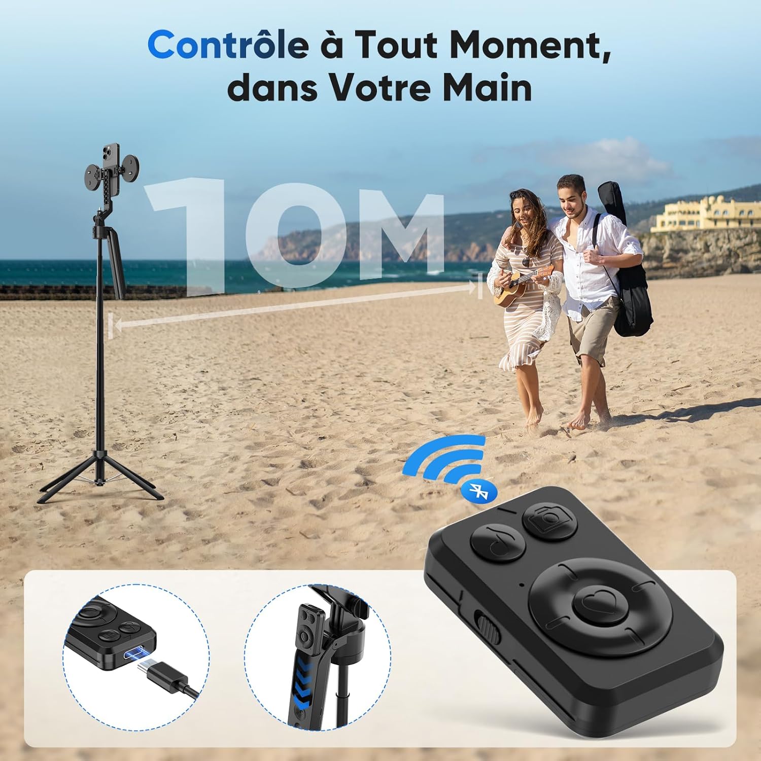 Jeebel Trépied à Suivi Automatique du Visage - 180cm Extensible, Lumière LED intégrée, Commande Gestuelle, et Rotation 360° - Image détaillée