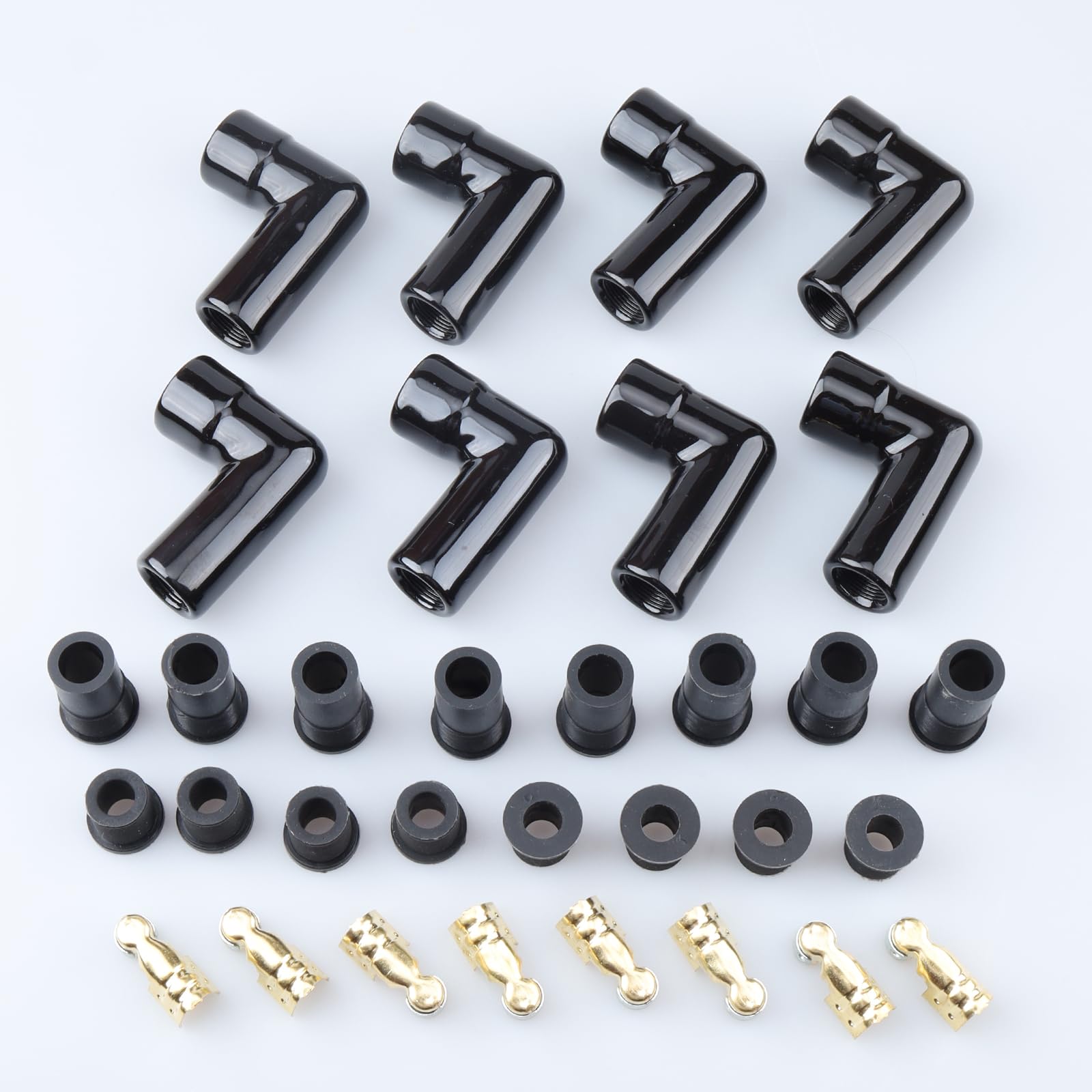 AC PERFORMANCE 90 Degree Black Ceramic Spark Plug Boot Kits Fit 8 mm Wires, Pack of 8