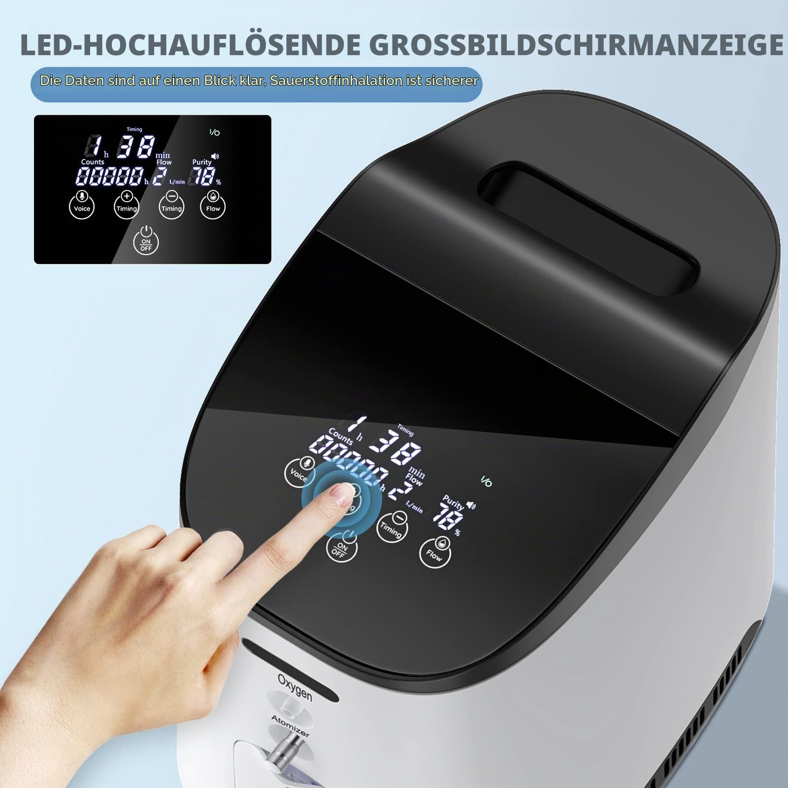 Sauerstoffkonzentrator für Zuhause, Konzentration einstellbar 1-7 L/min,Tragbarer Sauerstoffkonzentrator, geräuscharmes Sauerstoffgerät für Zuhause, Sauerstoffkonzentrator mit akku
