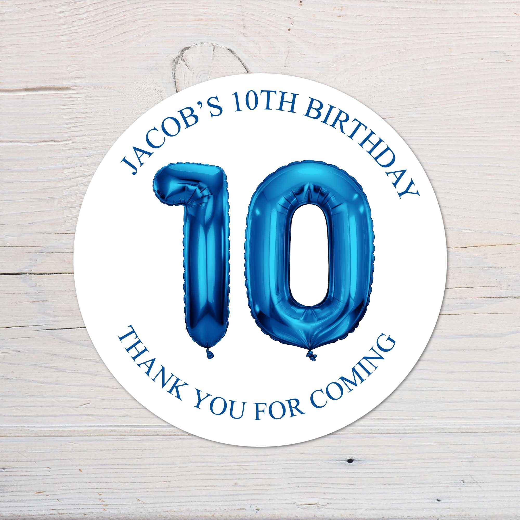 60 Second Makeover Limited 25 x Personalised 10th Birthday Vinyl Stickers, Thank You for Coming Circle Stickers Custom Waterproof Party Bag Labels Sweet Cone Labels 4.5cm - Blue