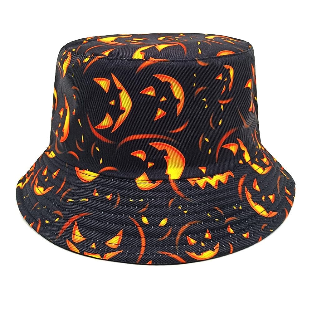 Bucket Hat for Women Men,Travel Sun Beach Cap,Unisex Fishing Outdoor Boonie (Halloween Black Gold)