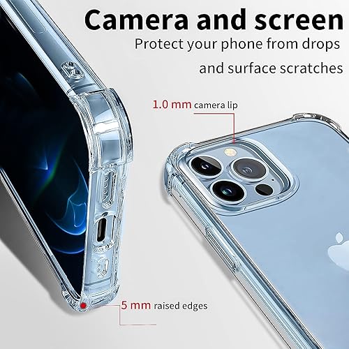 Miniatura 4 de FOQENCCI Funda de teléfono para iPhone 13 Pro Max con 2 protectores de pantalla, transparente, antiamarilleo, resistente a los arañazos,