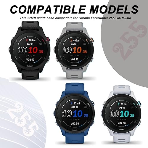 Vista 2 de Miimall Correa de silicona compatible con Garmin Forerunner 255 Blanco + gris + azul medianoche + negro + rojo