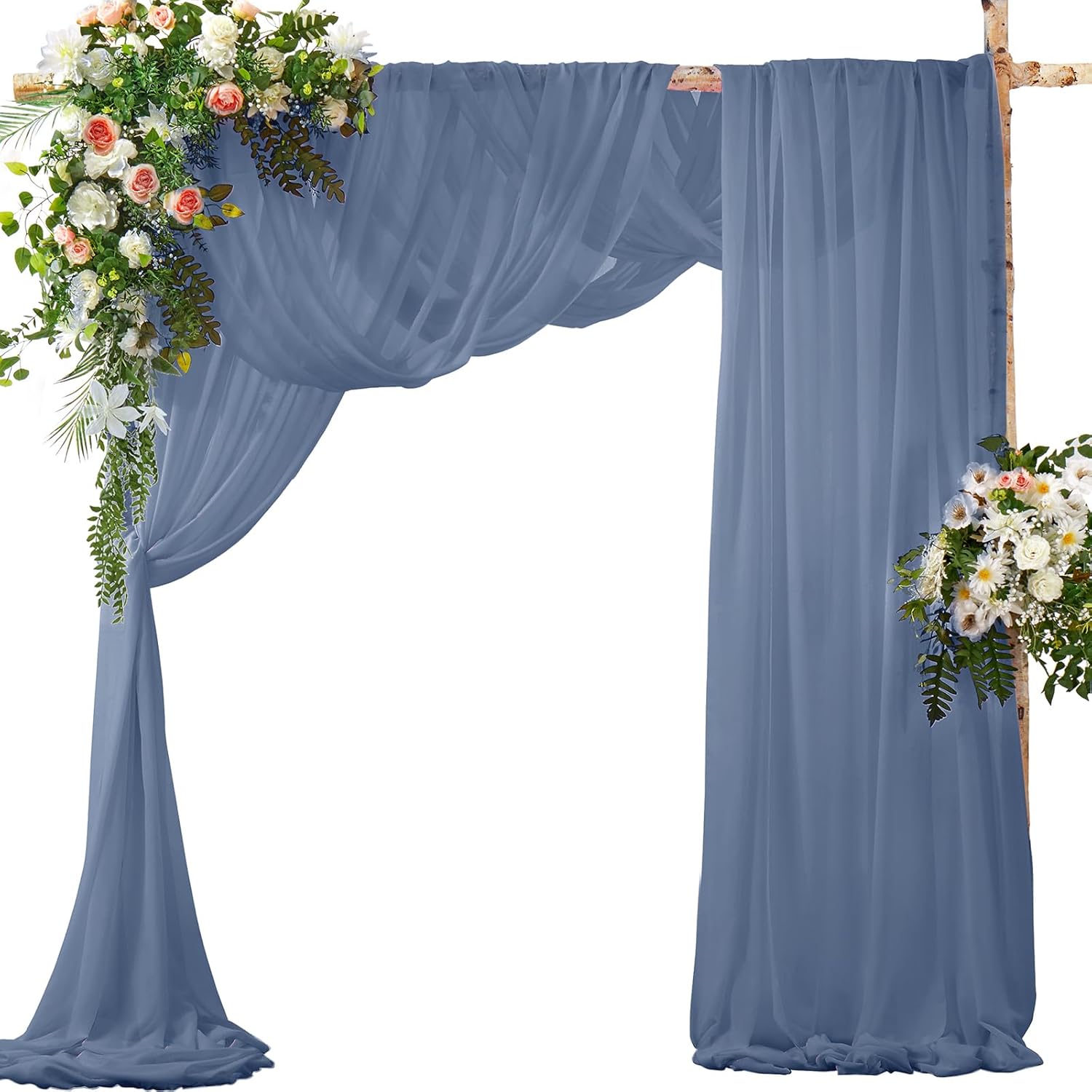 SiinvdaBZX 2 Panels Wedding Arch Draping Fabric 30" x 20Ft Light Blue Sheer Chiffon Fabric Outdoor Extra Long Decorative Drapery for Party Ceremony Ceiling Curtain Backdrop