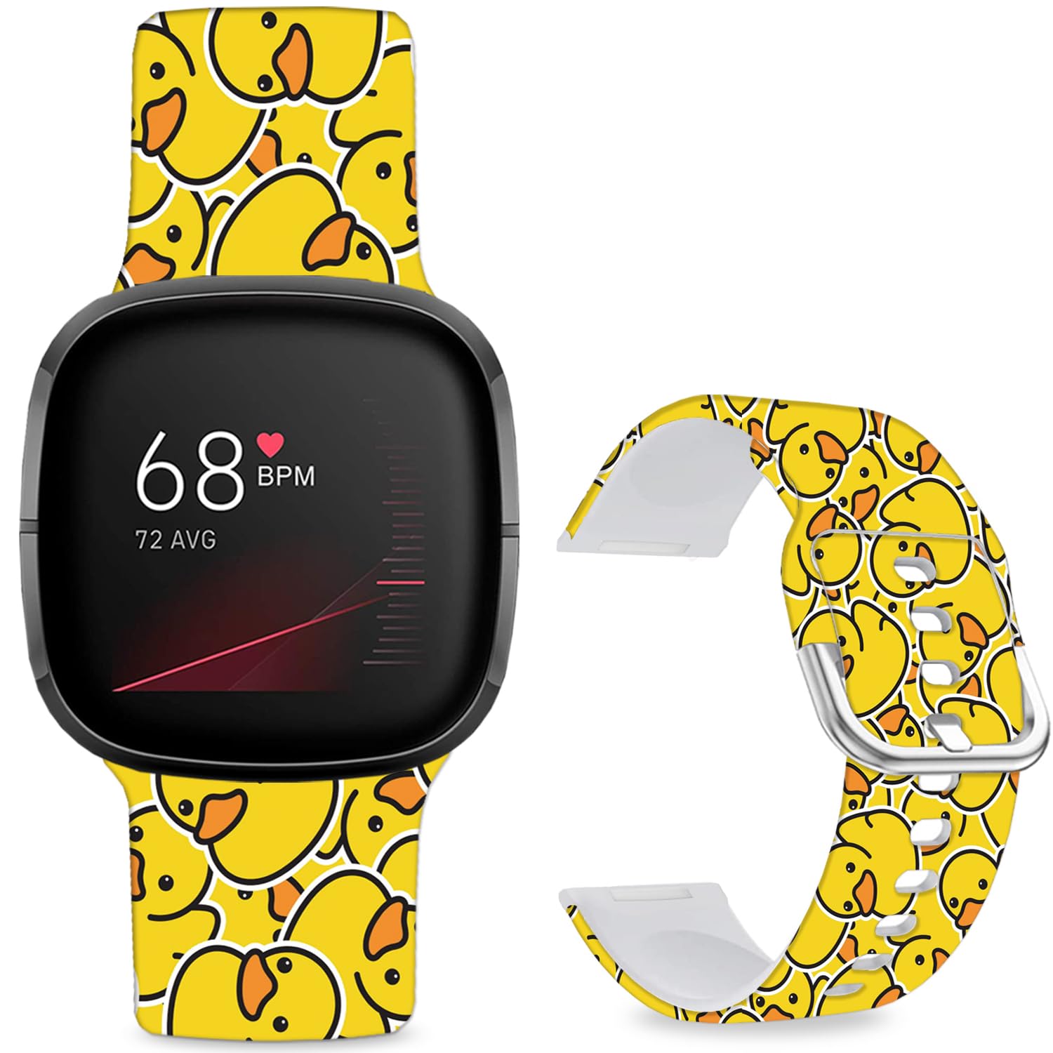 Leotop Pattern Printed Soft Silicone Replacement Bands Compatible with Fitbit Versa 4/ Fitbit Versa 3/ Fitbit Sense 2/Fitbit Sense for Women Men Teens. (Yellow Rubber Ducks)