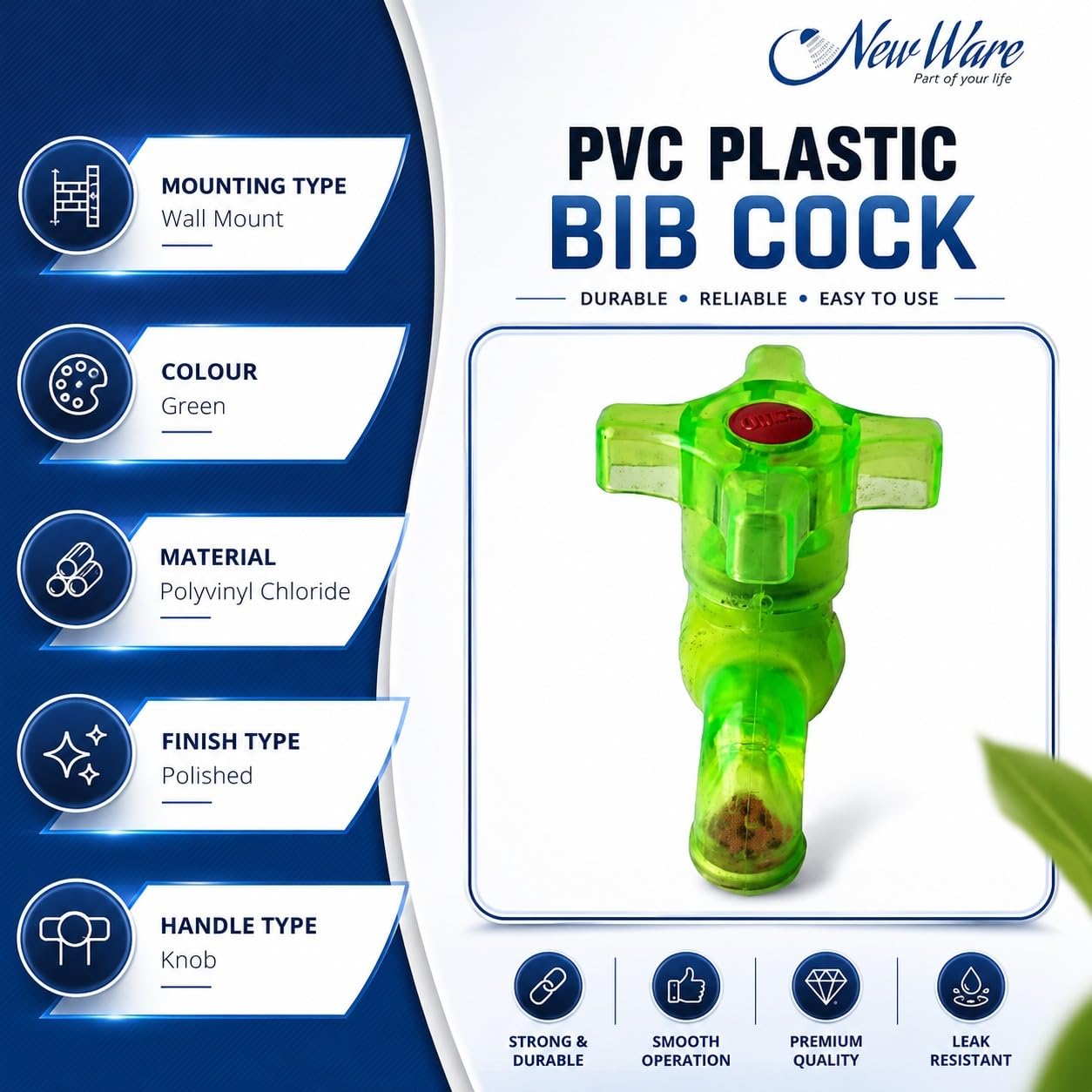 NEW WARE PVC Bib Tap - Rust-Free Kitchen & Bathroom -5