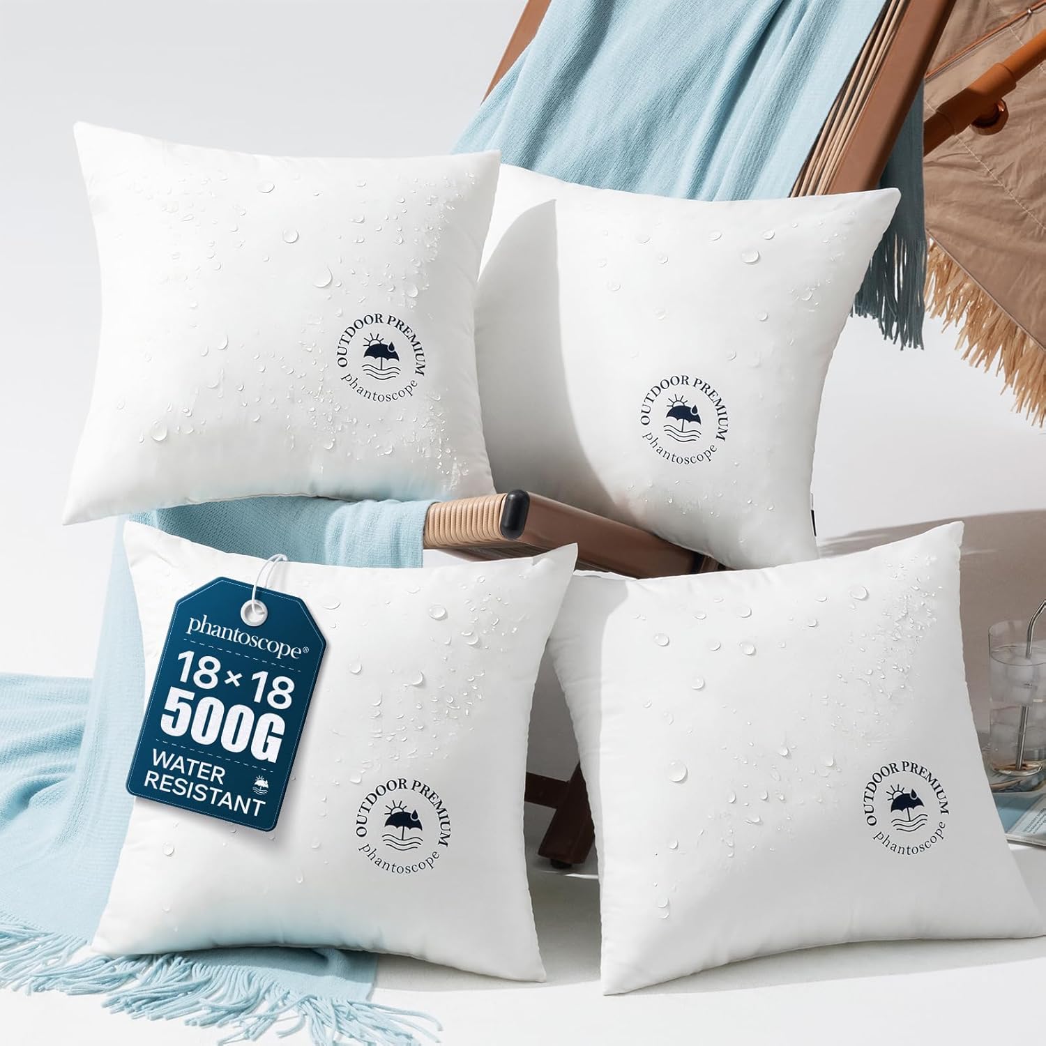 Phantoscope 18x18 Outdoor Pillow Inserts - Pack of 4 Waterproof Couch Throw Pillows, Cushion Sham Stuffer for Patio and Porch Furniture