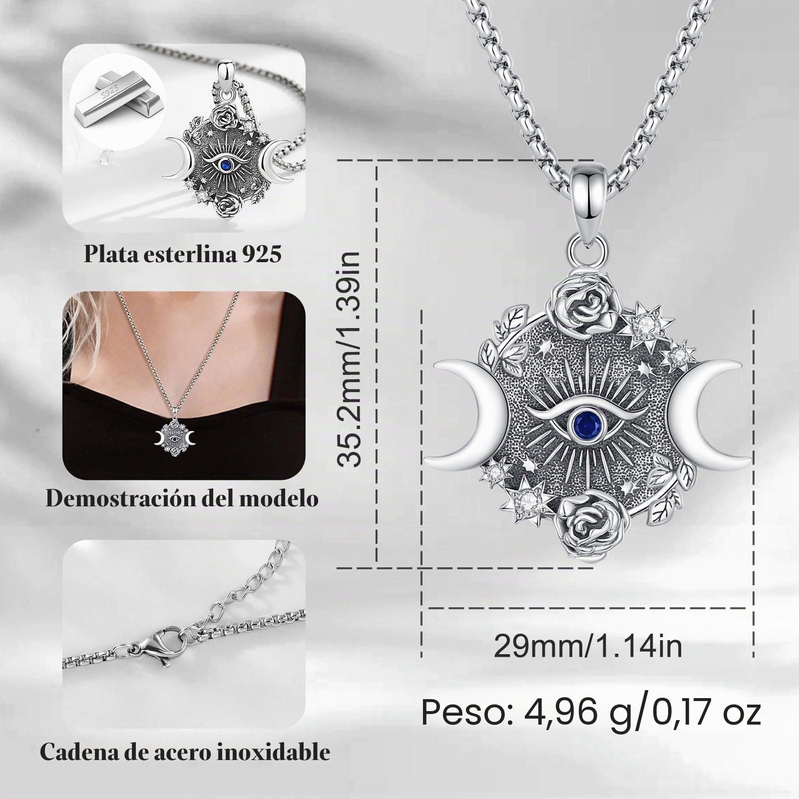 CELESTIA Esoterismo Colgante Hecate Collar Bruja Diosa de la Luna Plata de Ley 925 Joyas Brujeria Amuleto Regalo para Mujer Regalo Esotéricos Ocultismo