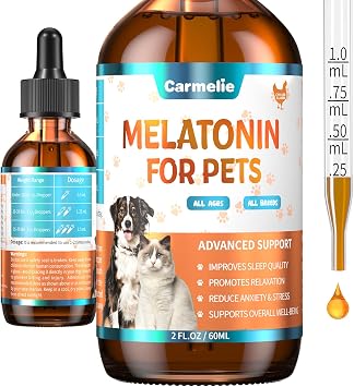 Melatonin for Pets, Dog Melatonin, Dog Sleep Supports, Melatonins for Cats, Supports Relaxation Dogs & Cat, Calm Behavior in Dogs, Helps Restful Sleep, Chicken Flavor 60ml
