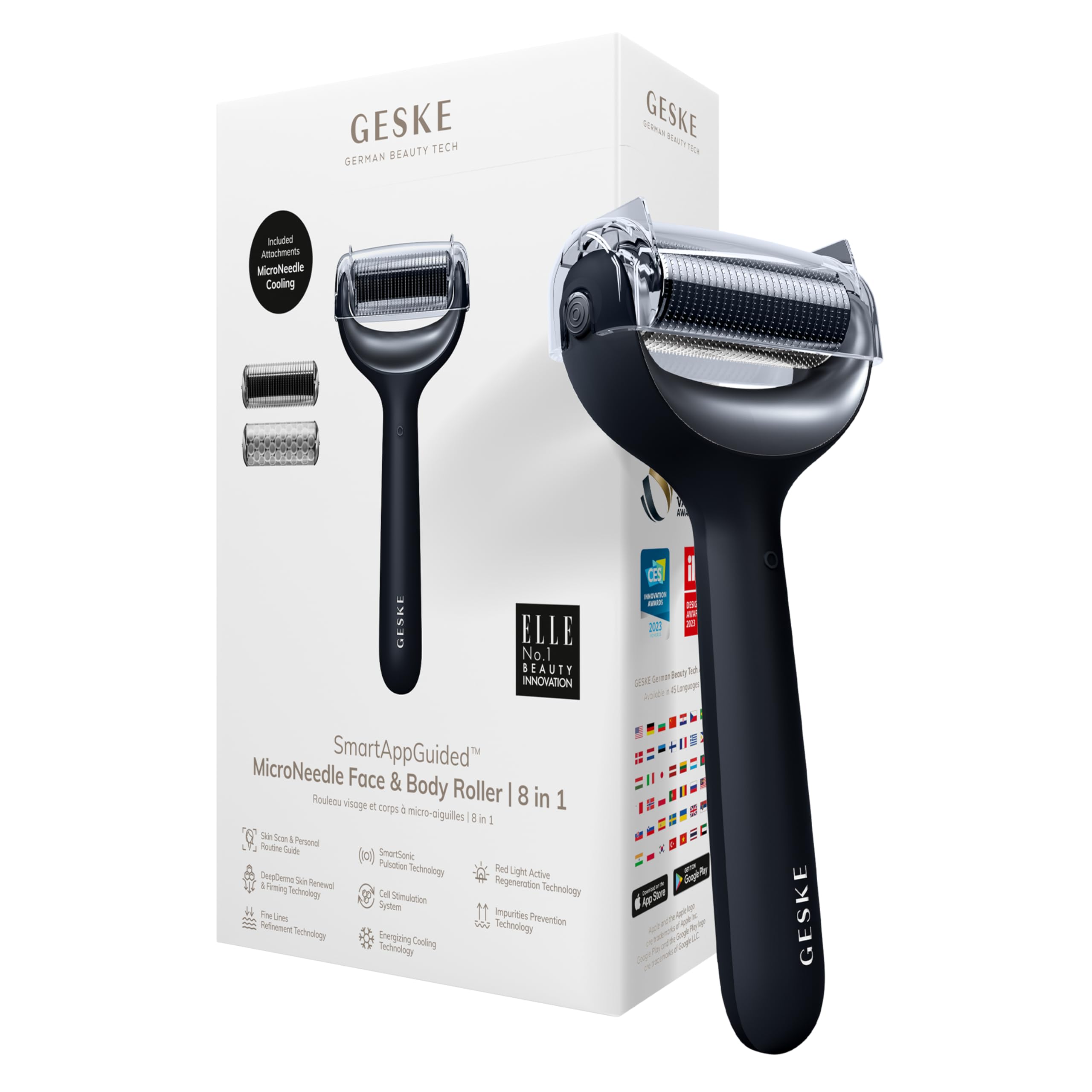 GESKE SmartAppGuided™ MicroNeedle Face & Body Roller, Black