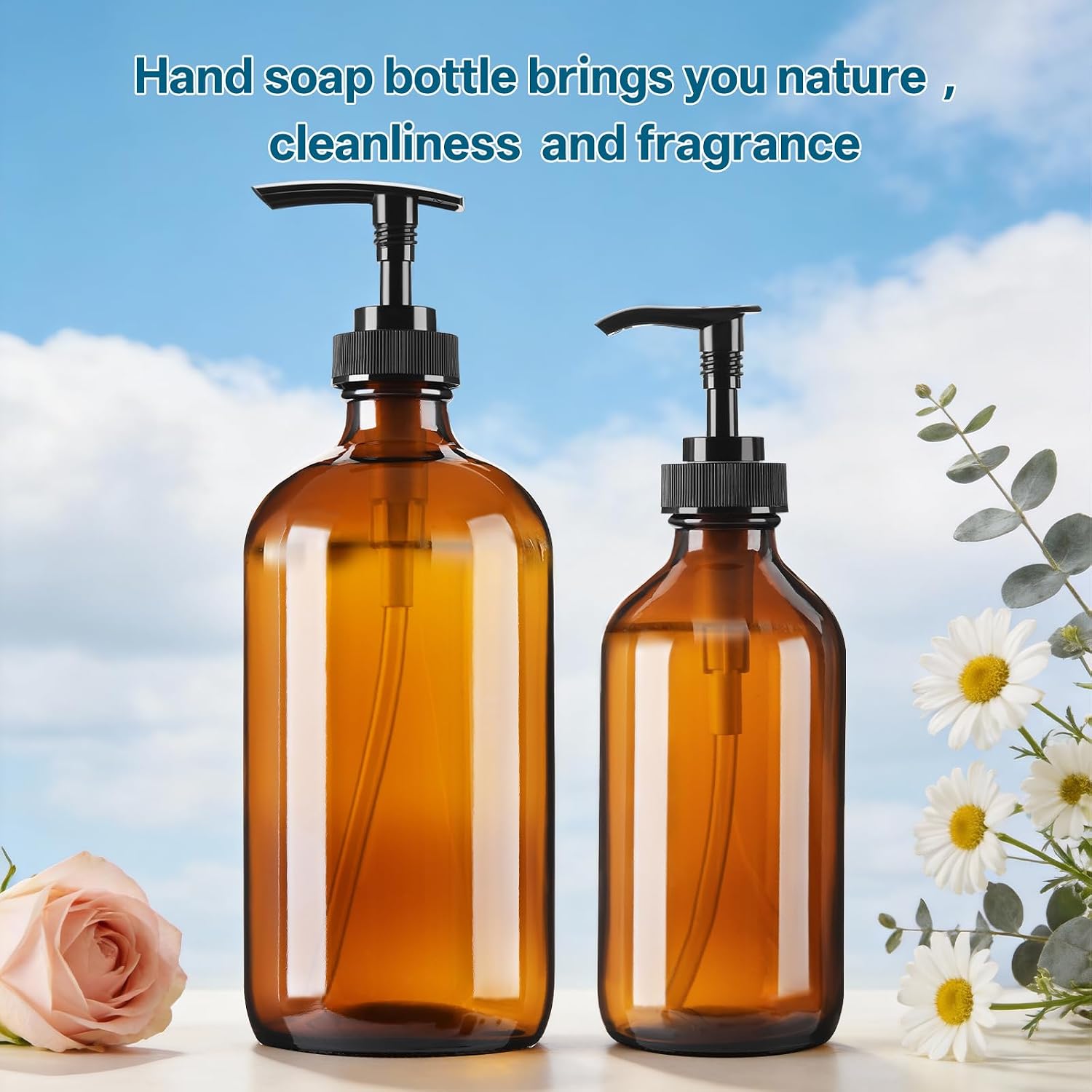 GIVAMEIHF 8oz Amber Glass Dispenser Bottles 3-Pack,Refillable Soap Dispenser with Drip-Free Pump,Brown Glass Containers for Kitchen & Bathroom - Dish Soap,Shampoo,Lotion,Conditioner & Body Wash