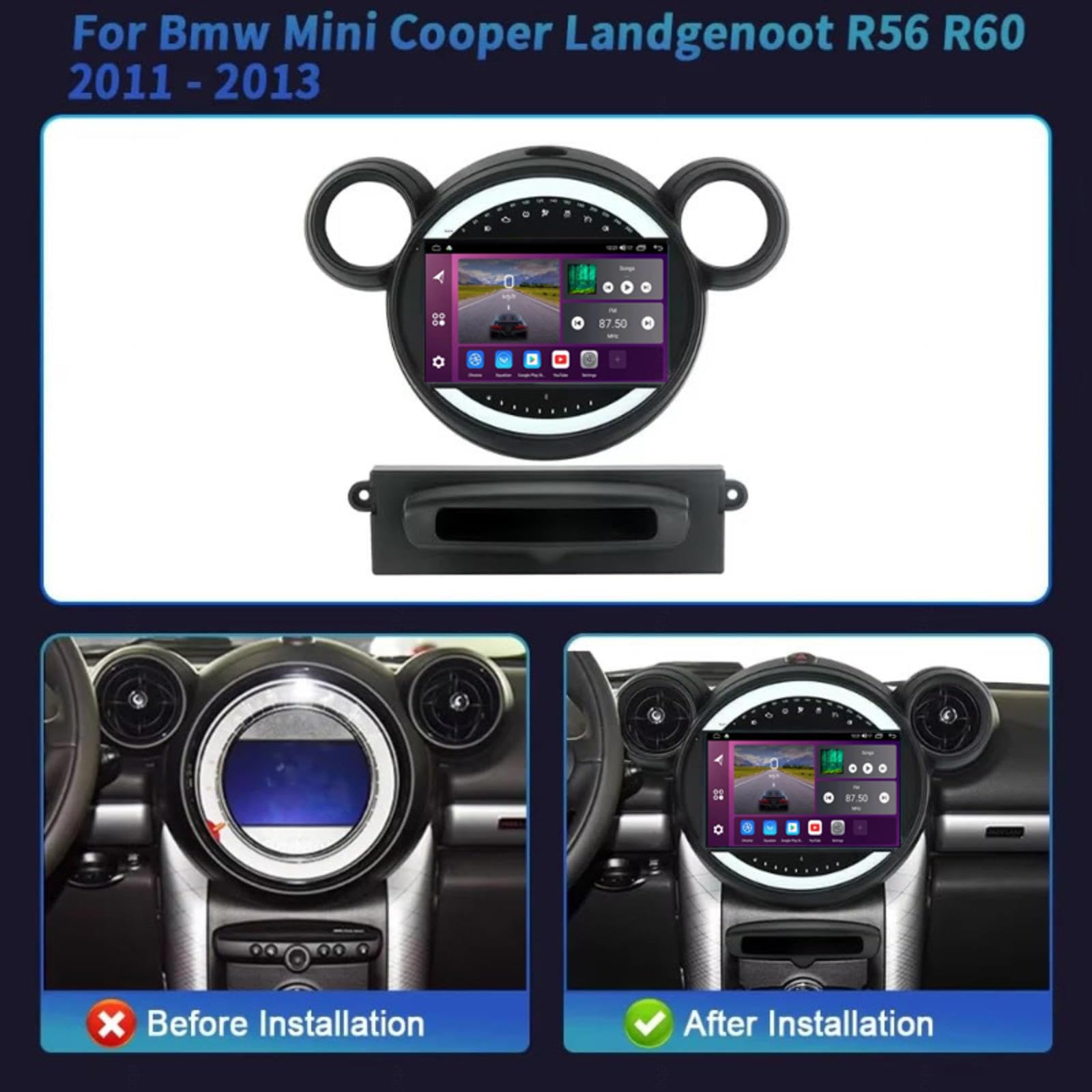 Android 16 Odtwarzacz Samochodowy Radio 9-calowy Ekran Dotykowy Multimedia Dla BMW Mini Cooper 2011-2013, Nawigacja Gps Obsługa Bluetooth 4g Wi-fi, Kamera Cofania Mirror Link,M109