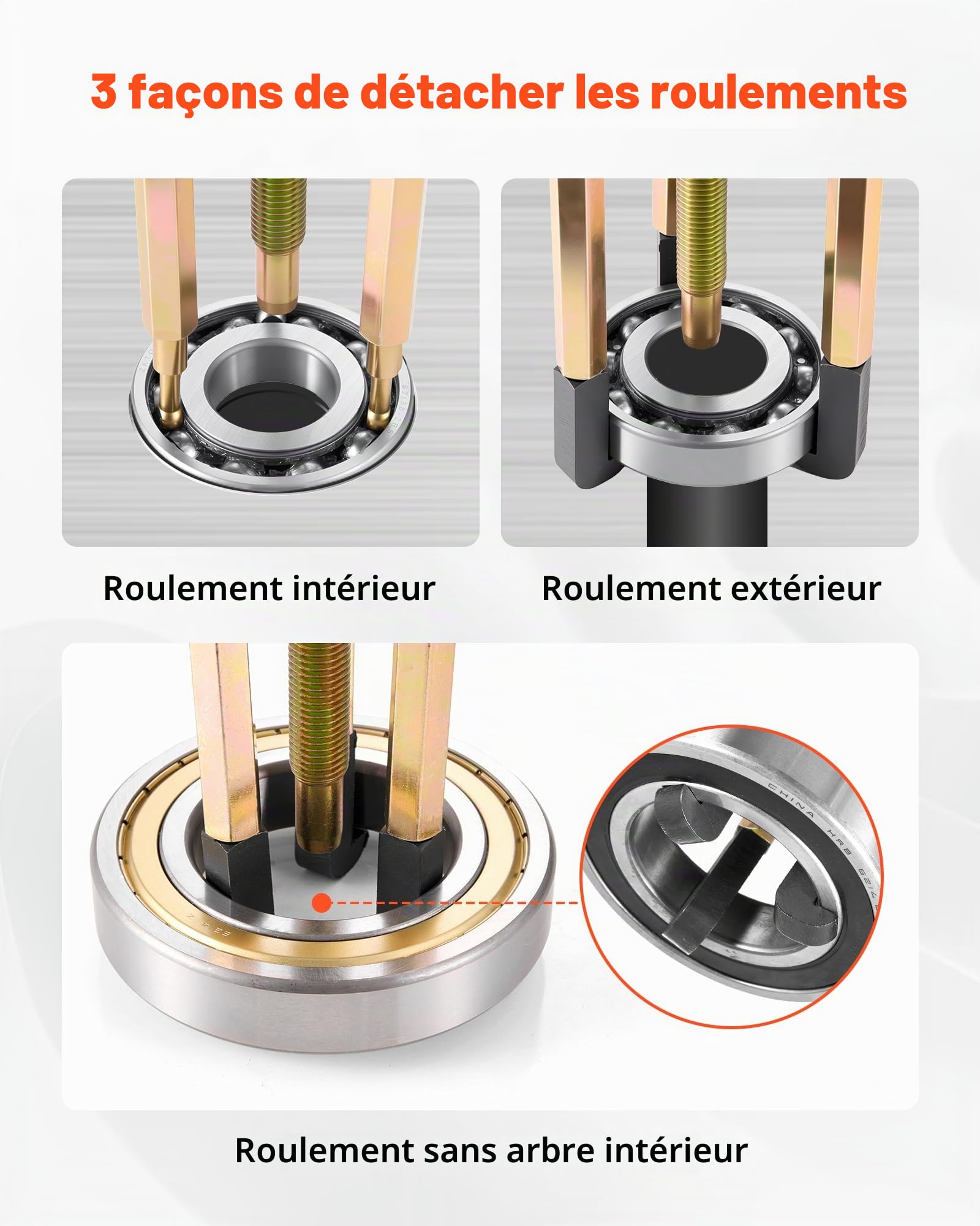 VEVOR Kit d'Extracteur de Roulements à 3 Mâchoires 36PCs, Kit d'Extraction de Roulements Internes et Externes sans Arbre Intérieur, Multifonctionnel, avec Étui de Rangement Portable Robuste, Atelier