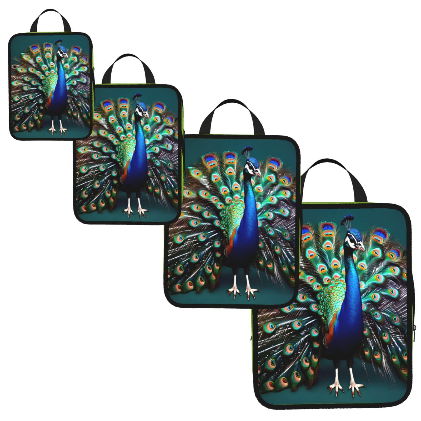 Beautiful peacock Print 4 Set Compression Packing Cubes for Suitcases,Expandable Storage Bag Organizers