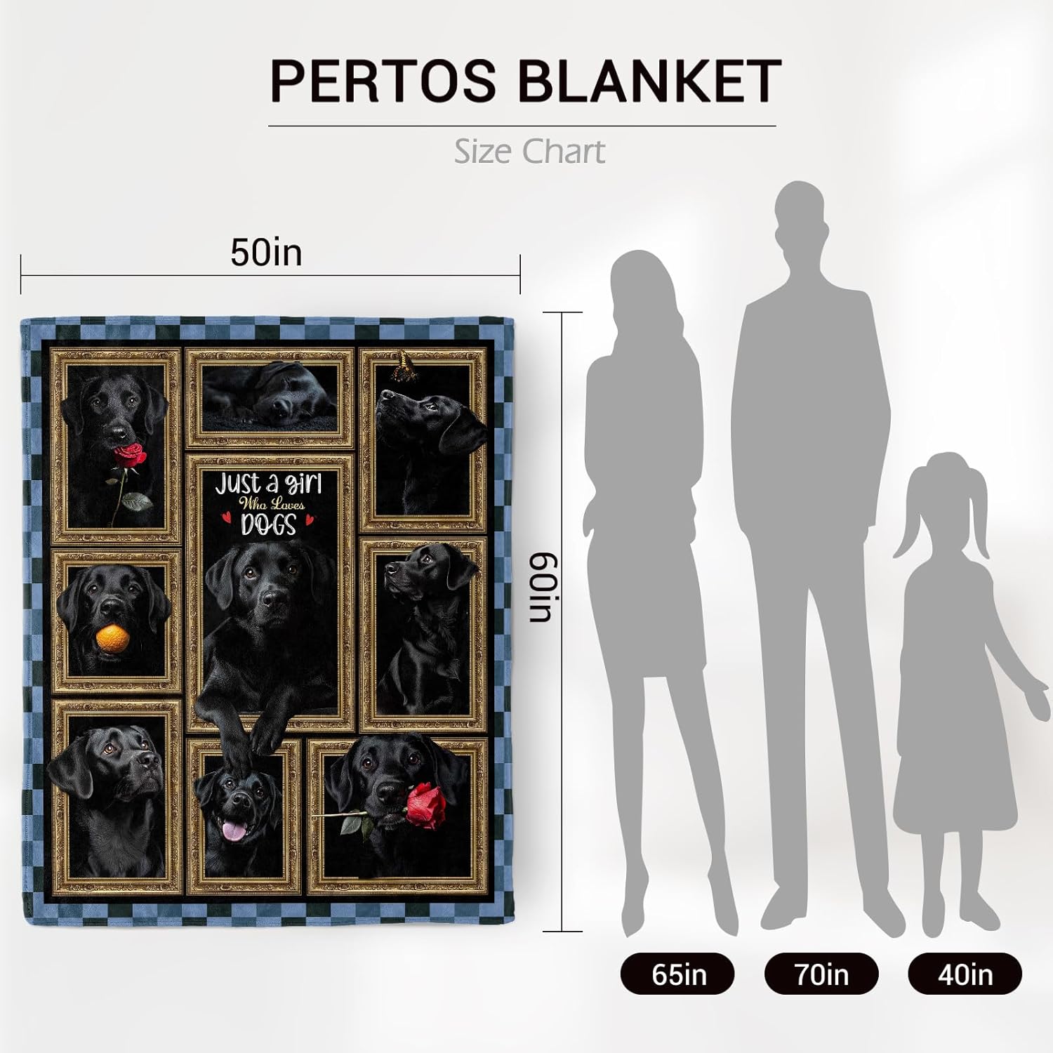 Levens Black Labrador Dog Blanket Gifts for Girls, Just A Girl Who Loves Black Lab Dog with Red Rose Blanket for Kids Animal Lover, 60"x50" Soft Flannel Throw Blankets Decor for Couch & Sofa Bed