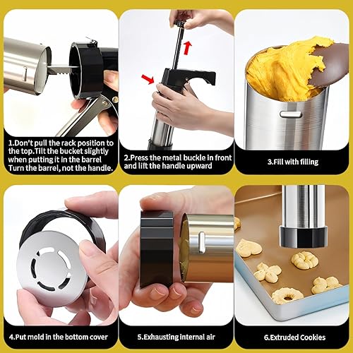 Miniatura 4 de Prensa de galletas de acero inoxidable con 13 discos, kit de horneado y decoración, herramienta de cocina duradera para galletas, galletas, pasteles