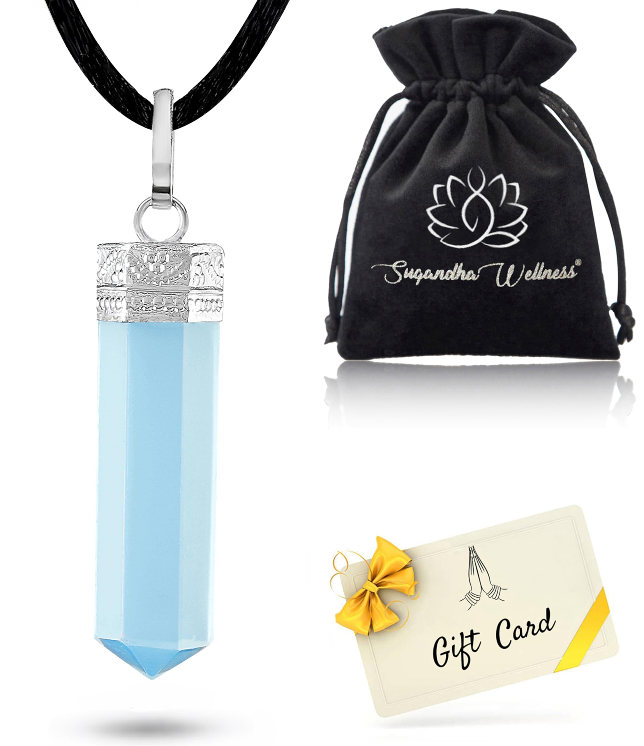 Opalite Crystal Healing Necklace,For All Chakras,Promotes Balance, Mental Clarity,Pendant With Stylish Sugandha Wellness Pouch, Stone