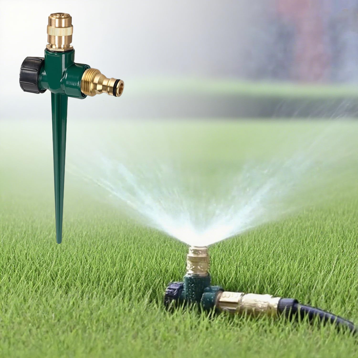 Metal Lawn Sprinkler Automatic Brass Sprinkler with Spike Base 360 Degree Adjustable Sprinklers Nozzle Large Area Coverage for Lawn Grass Patio Garden Irrigation (2PCS)