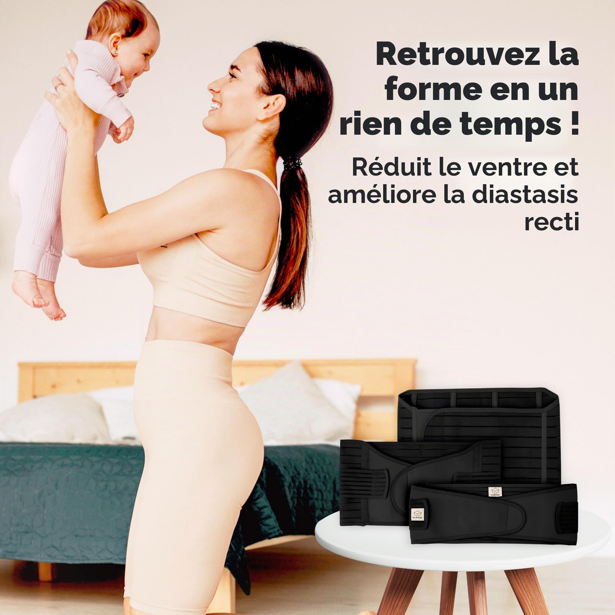 Bande de soutien du ventre 3 en 1 pour le post-partum - Ceinture ventrale pour postnatale - Maternité - Gaines pour femmes body shaper - Shapewear de taille de bandit de ventre (Midnight Black)