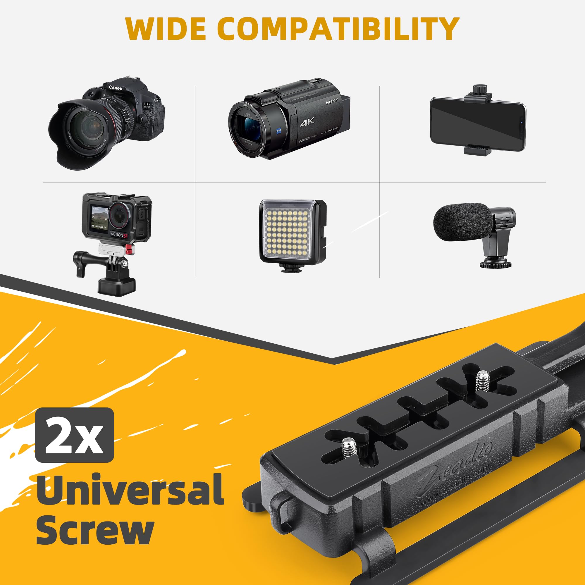 Zeaido Stabilisateur vidéo à Main, kit rig poignée caméra Tout-en-Un avec lumière vidéo LED dimmable, Microphone, Support téléphone, Adaptateur caméra d'action pour vlogging, Youtube, TikTok, etc