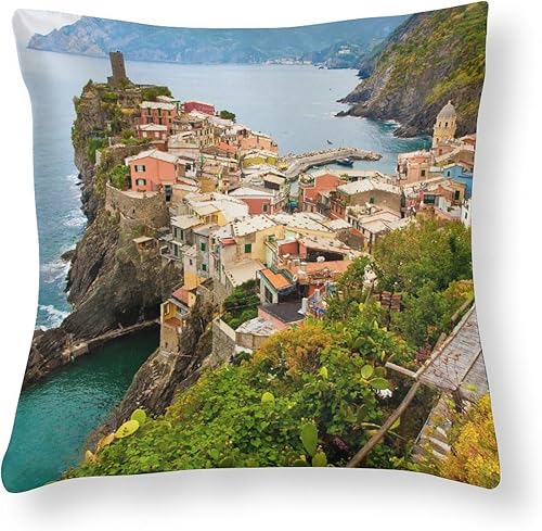Miniatura 1 de Fundas de almohada decorativas de 18 x 18 pulgadas, fundas de almohada cuadradas de satén de la ciudad de Amalfi para sofá, dormitorio, sala de