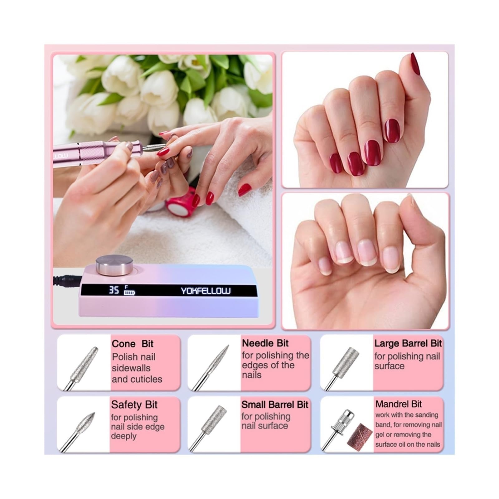 Lima elettrica per unghie Trapano For Unghie Elettrico Ricaricabile Da 35000 Giri/min, Frese For Unghie Portatili For Unghie In Acrilico/gel, Strumenti For Unghie Professionali For Pedicure Manicure L