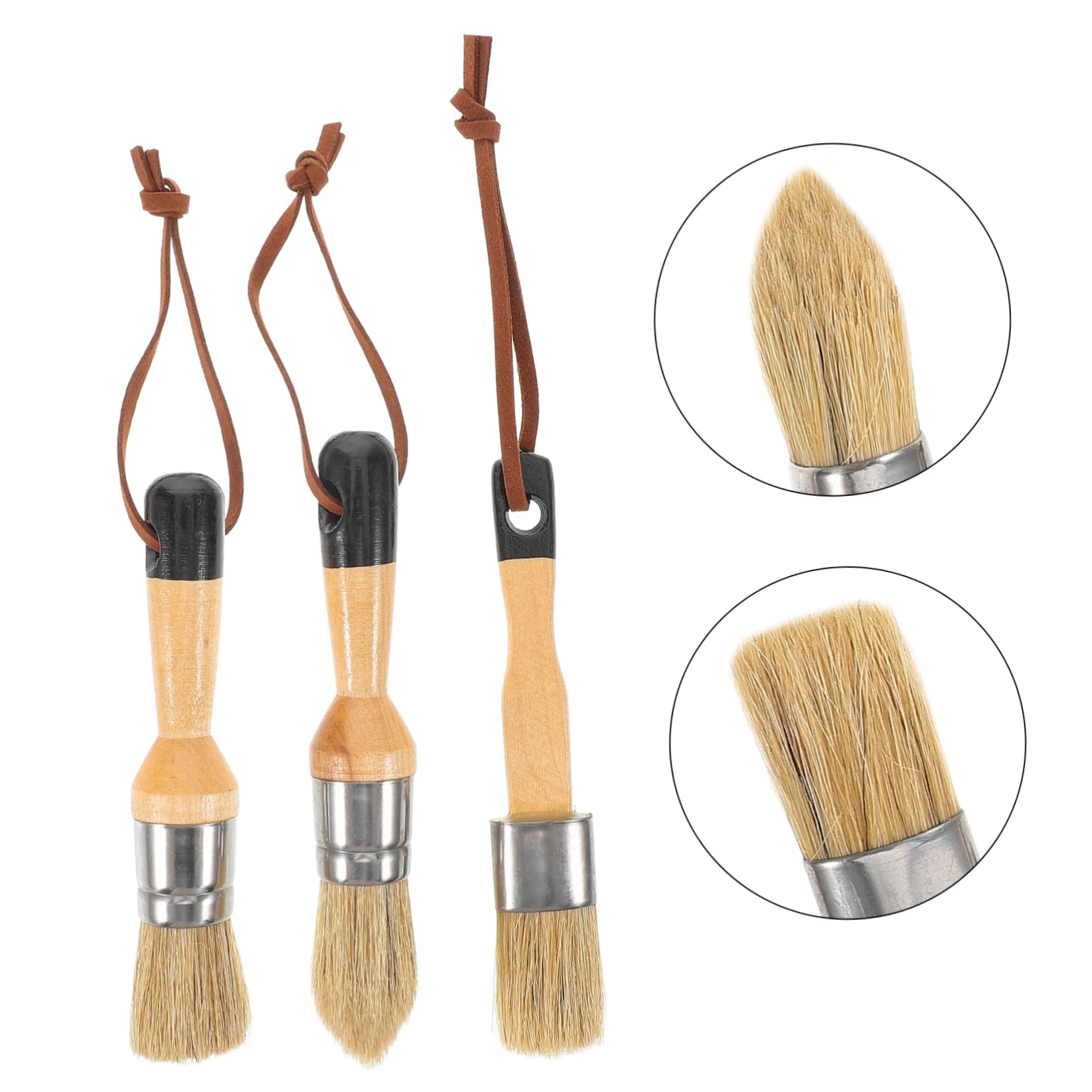 NUOBESTY 2 Series Juego De Pincel De Cera Pintar Casa Disco Oscuro Cuadro Pinceles Interior Artesanía Redondo Equipo Mate Mancha Tiza Brocha De Madera 3 Piezas*2