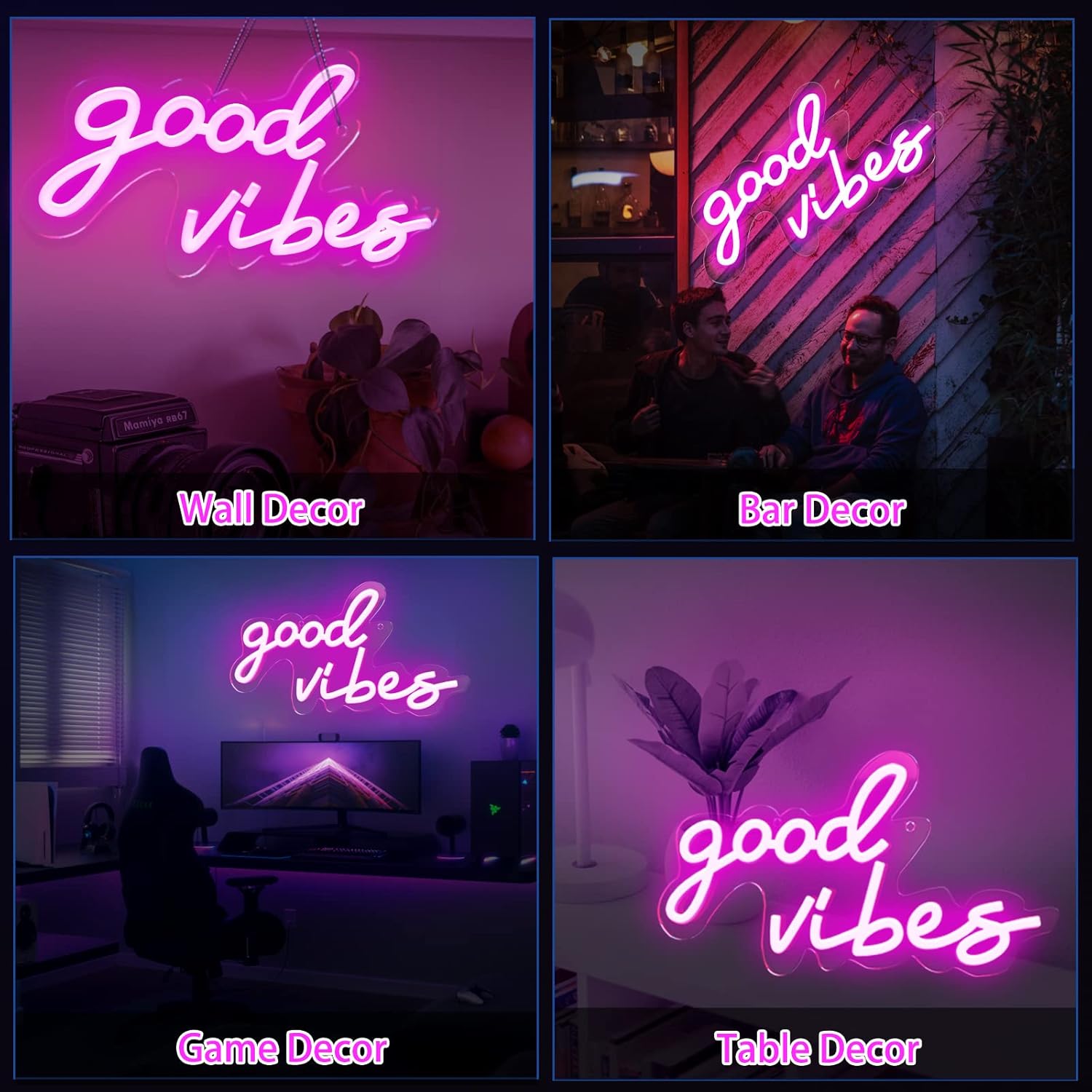 Good Vibes Neon Sign with Dimmable Switch Powered by USB, Super Bright Pink LED Neon Signs for Wall Decor,Neon Lights for Bedroom(16.1 * 8.3")