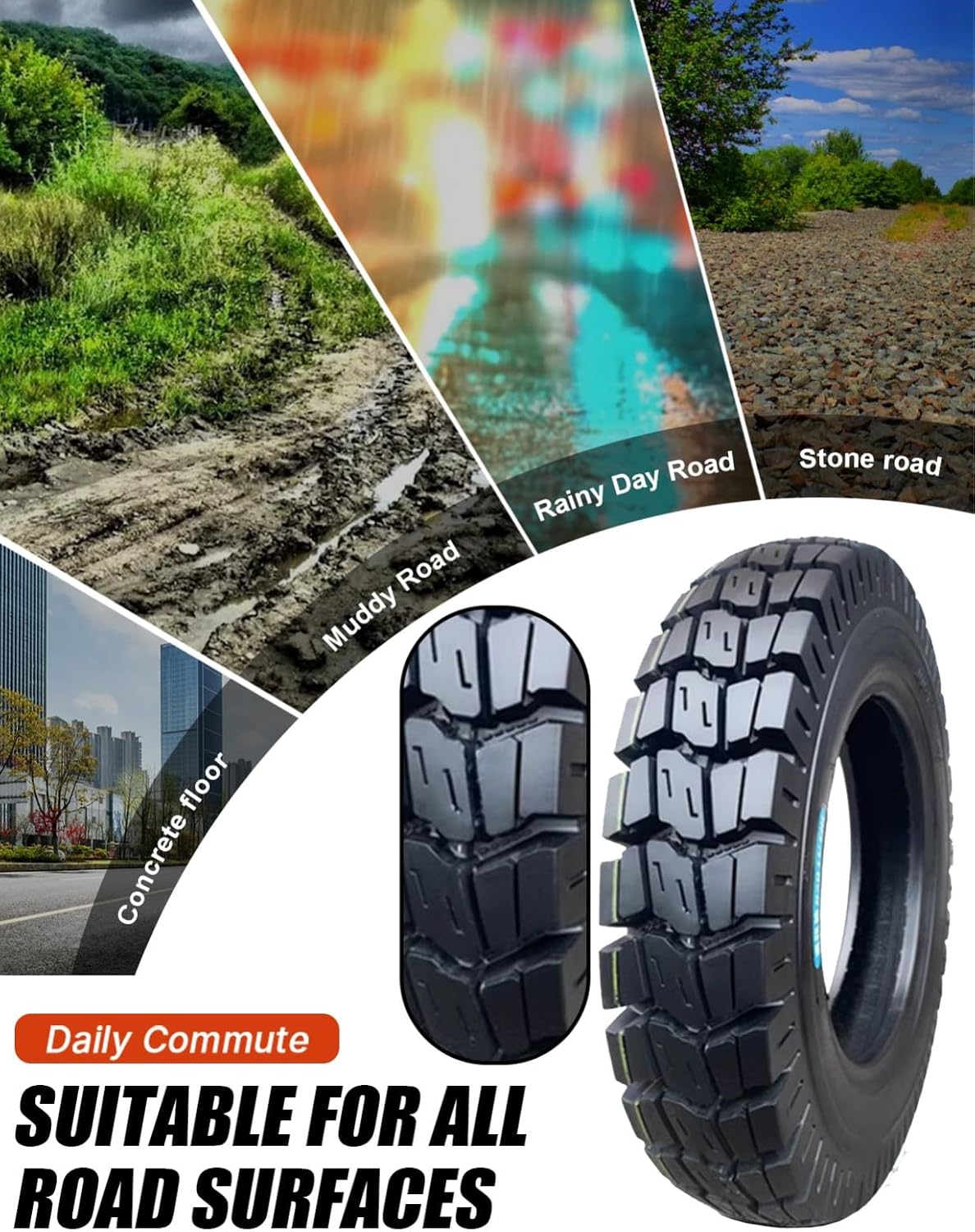 3.75-12 Tubeless Tire, 12" Electric tricycle cargo van Tires, 3.75x12 Heavy Duty Pneumatic Tires Wear-Resistant and Non-slip Tire 8P.R. 69C 300kpa Maximum Load 746 Pounds