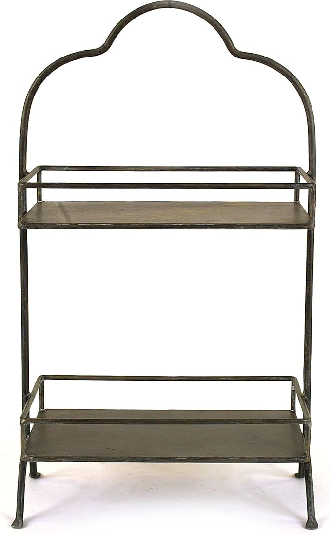 Creative CoOp Decorative Metal Two Tier Tray with Handle, 10.6" L x 5.9" W x 17.9