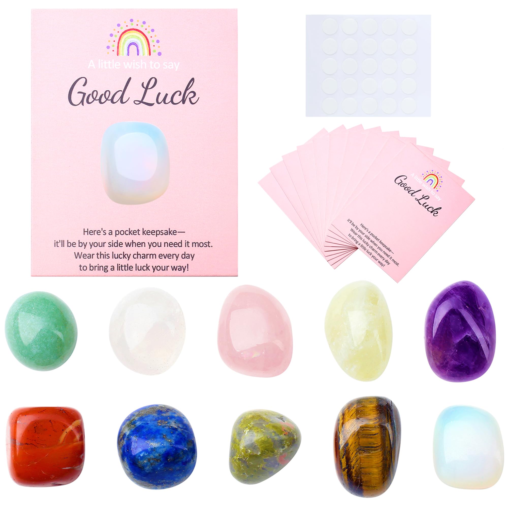 XIANNVXI 10 Pcs Good Luck Healing Crystals Polished Stones Set Party Bag Fillers Pass the Parcel Prizes Prize Box Fillers Party Favours Christmas Stocking Filler Noverlty Gifts,with 10 Cards