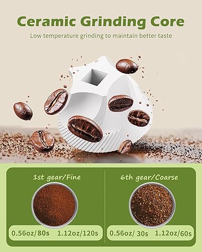 Miniatura 5 de Molinillo de café manual con rebabas de acero inoxidable, molinillo de mano de capacidad de 1.12 onzas para expreso, goteo, preparación fría con 6