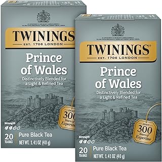 Twinings Prince of Wales Tea – A Light & Velvety Smooth Caffeinated Black Tea, Individually Wrapped Tea Bags, 20 Count (Pack of 2)