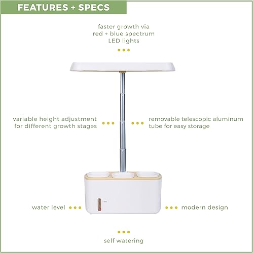 Miniatura 3 de Maceta de cultivo de altura ajustable para interiores, jardín de hierbas con luz LED, temporizador automático, maceta triple con ribete de trigo