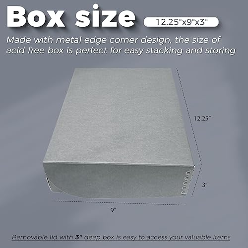 Miniatura 3 de Lineco, Caja de almacenamiento archivadora de 9 x 12 pulgadas, 3 pulgadas de profundidad, sin ácidos con caja de preservación de bordes de metal.