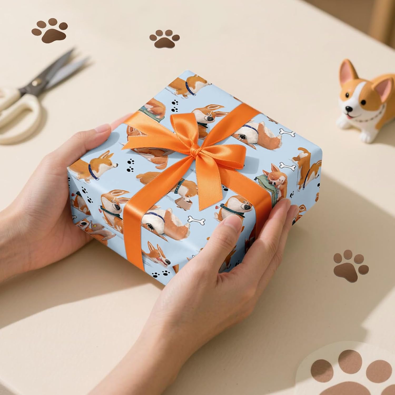 RUSPEPA 17" Corgi Dog Wrapping Paper with 10" Gift Bag, Adorable Paw Design for Kids Birthday Pet Party Favors Girls Boys image 5