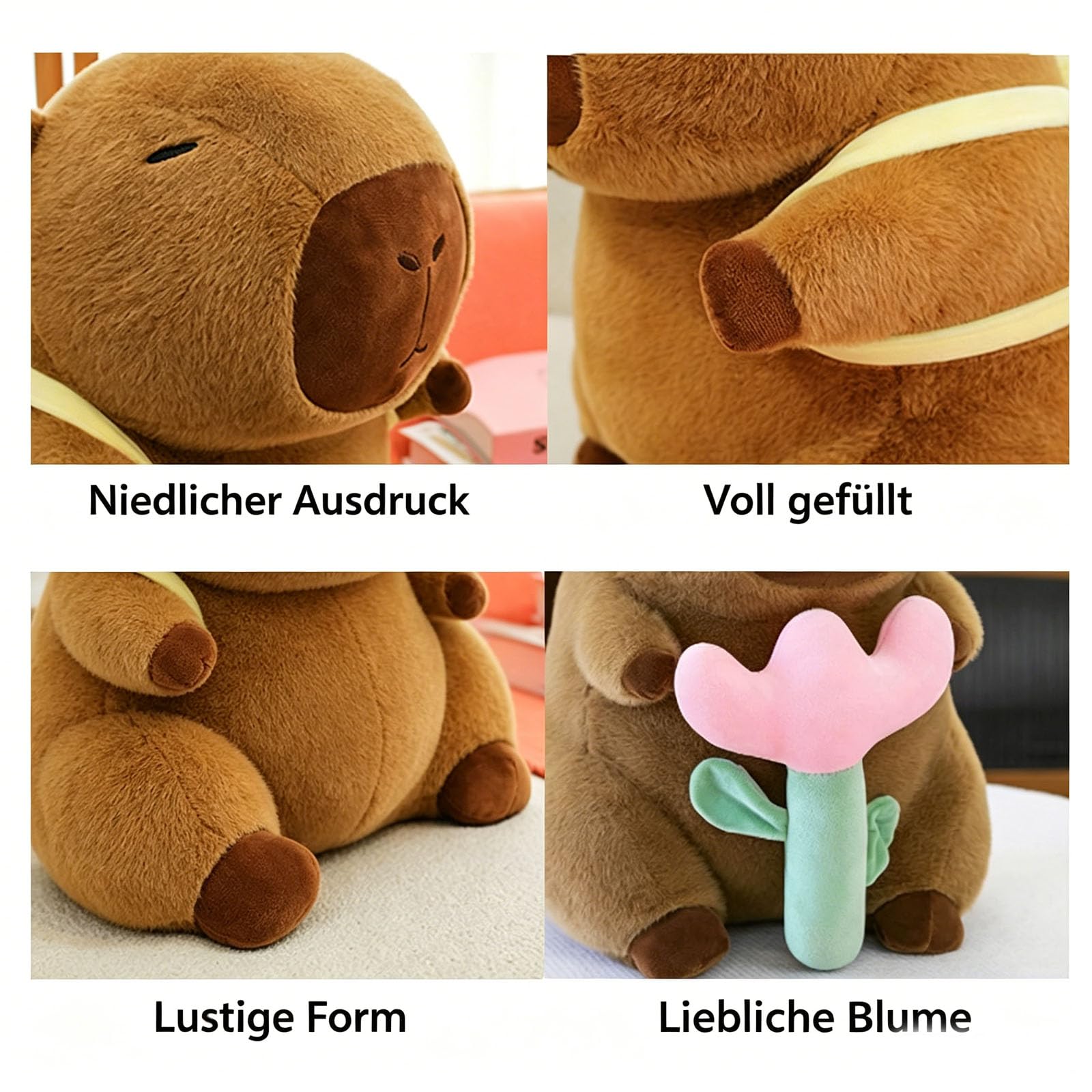 Capybara Plüschtier mit Blume, weiches Wasserschwein Kuscheltier, kreatives Stofftier zum Kuscheln, Kinder & Erwachsene (90cm)