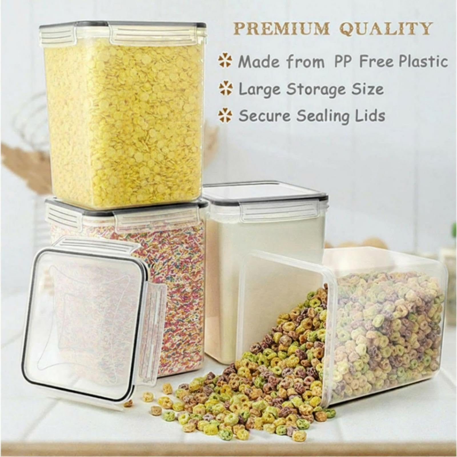 Set da 4 Contenitori Alimentari Ermetici 2,5L, Plastica Senza BPA per Cereali, Riso e Pasta con Coperchi, Include Etichette. (2,5L*4)