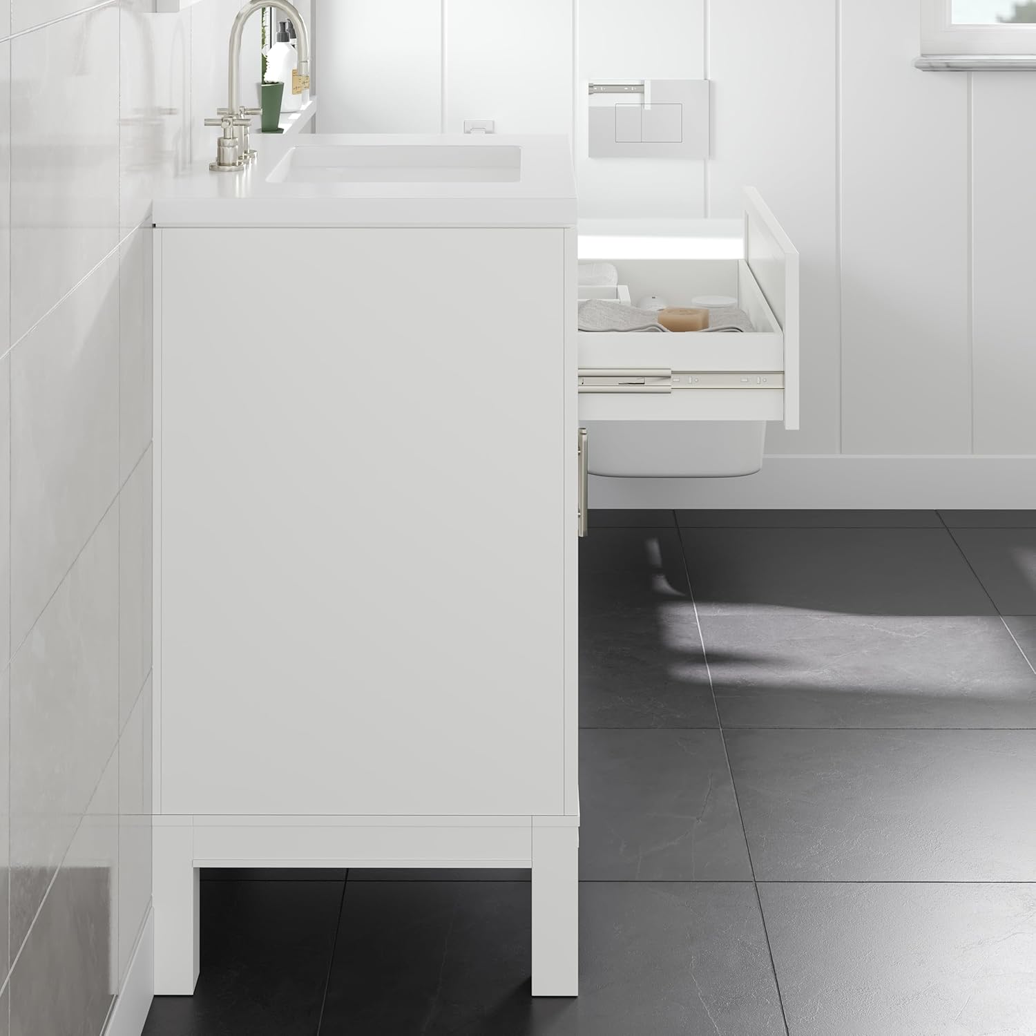 Eviva Cambridge 24 in. White Single Sink Bath Vanity with Quartz Top and Undermount Porcelain Sink