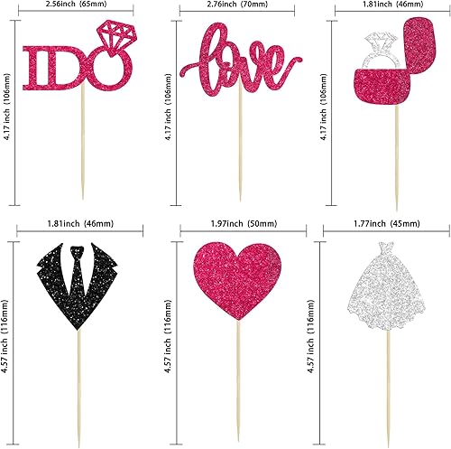 Miniatura 9 de 24 adornos para cupcakes de boda con texto en inglés Love I Do para decorar cupcakes, anillo de corazón, para decoración de tartas de novia, boda,