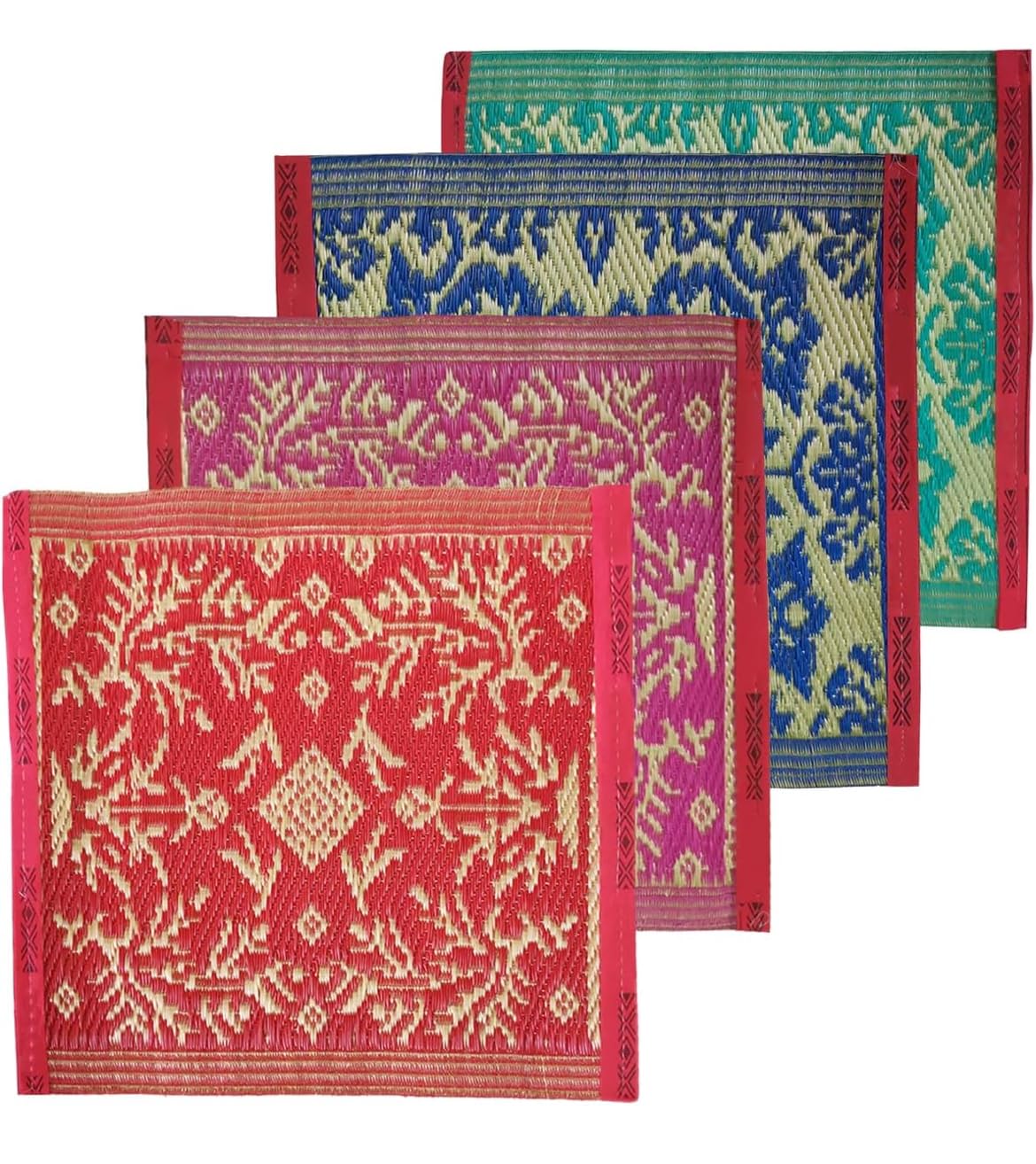 Plastic Handcrafted Pooja Floor Mat Asan Small Matt for Home Living Room, Outdoor Use Meditation Prayer and Sitting Mat, Aasan Mat, Chatai - Random Colour and Design (1.5X 2 ft) (Pack of 3)-image-22